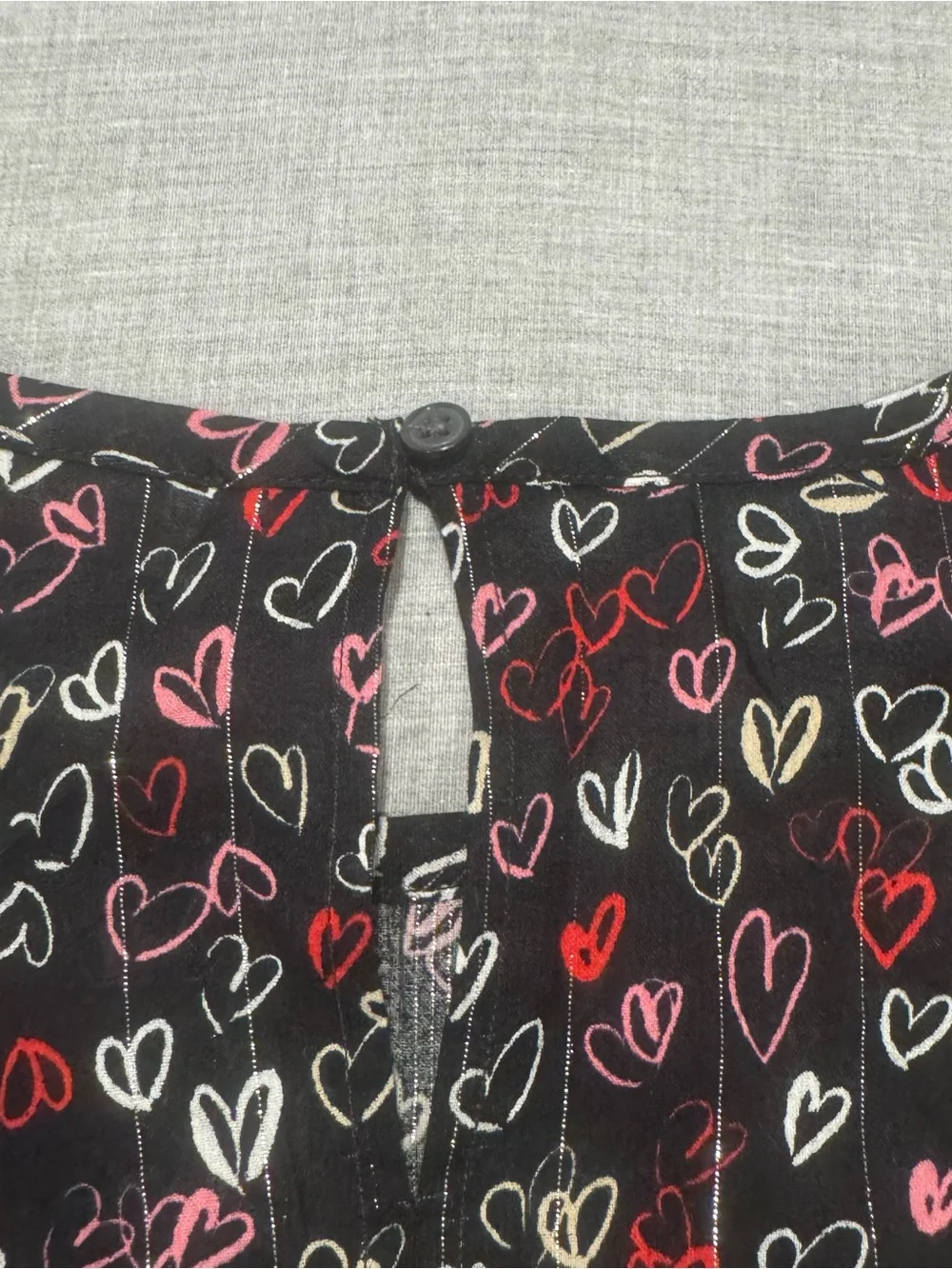 LOFT Black Heart-Print Blouse with Pink & Red Accents
